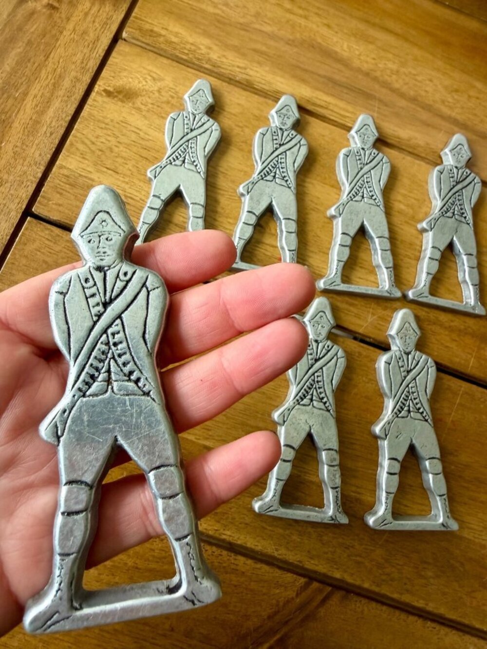 Set Of 7 Vintage Wilton Pewter Soldier Napkin Holders Revolutionary War Style MC